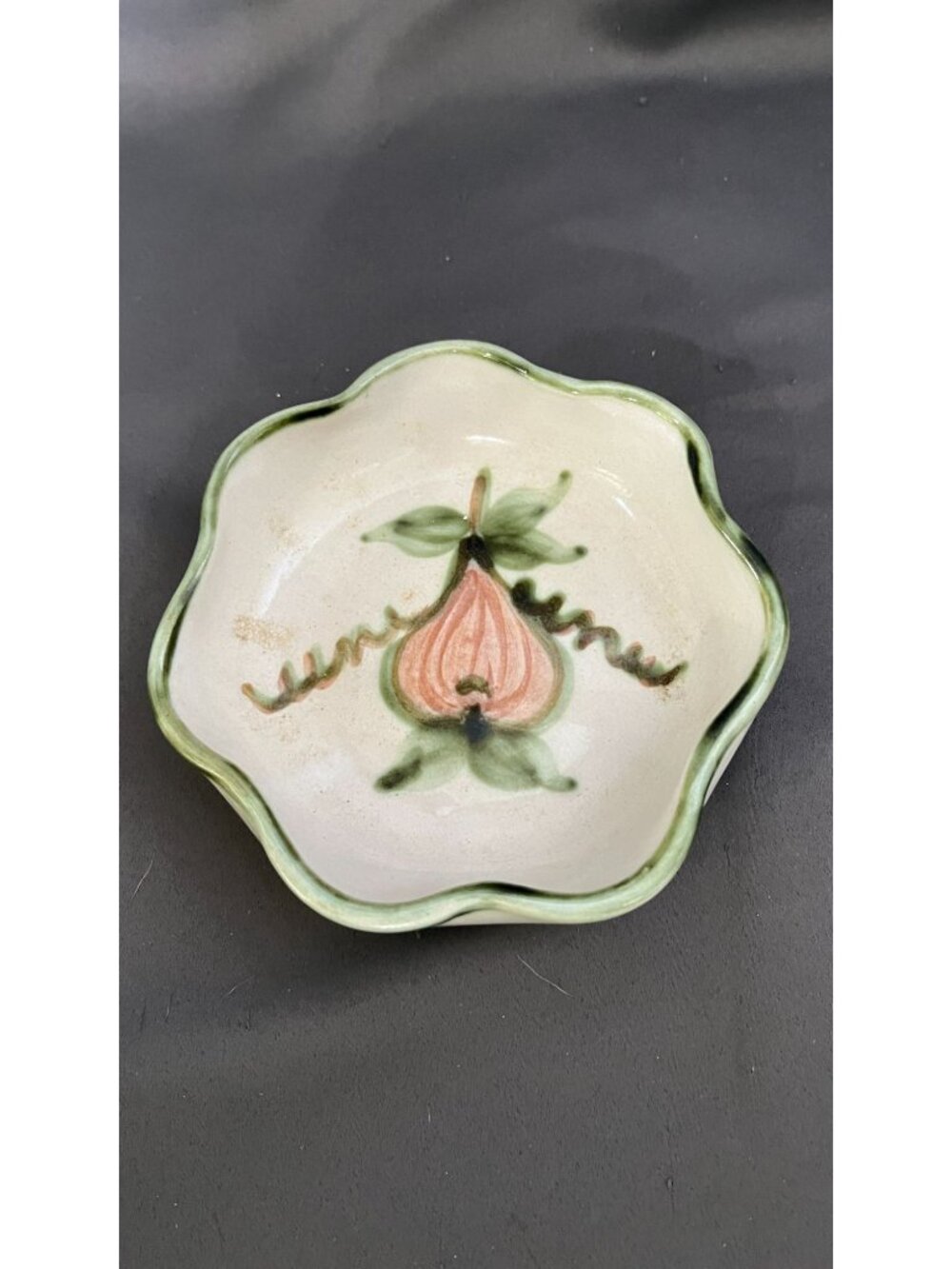 John B. Taylor Ceramic Trinket Dish With Peach Motif Scalloped Edge